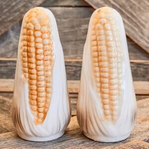 Vintage Corn On The Cob, Salt and Pepper Shakers,  Ceramic, 4” Tall